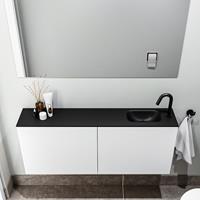 zaro Polly toiletmeubel 120cm mat wit met zwarte wastafel met kraangat rechts