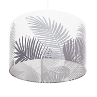 beliani Hängeleuchte Weiß Palmenmotiv runder Stoffschirm 48 cm Durchmesser Trommelform Retro Stil Wohnzimmer - Grau