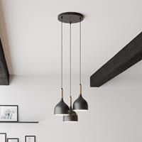 LUMINEX Hanglamp Noak 3-lamps rond zwart/hout natuur