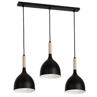 LUMINEX Hanglamp Noak 3-lamps lineair zwart/hout natuur