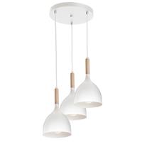LUMINEX Hanglamp Noak 3-lamps rond wit/hout natuur