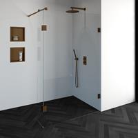 Saniclass Create inloopdouche 130x200cm profielloos met 30cm zijwand met antikalk en 8mm veiligheidsglas koper 4JC2-130/30k