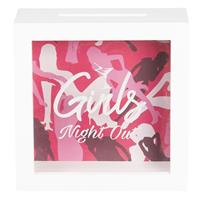 Clayre & Eef spaarpot 15*5*15 cm - wit - mdf / glas - vierkant - girls night out - 6H1819