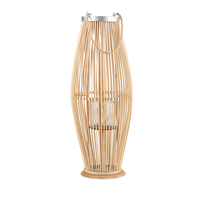 beliani Laterne Braun 84 cm mit Windlicht aus Glas für den Innen- und Aussenbereich dekoratiiv Modern - Heller Holzfarbton