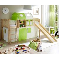 Massivio Kinderbett in Kieferfarben, Beige und hell Grün
