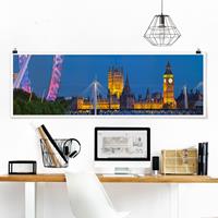 Panorama Poster Architektur & Skyline Big Ben und Westminster Palace in London bei Nacht
