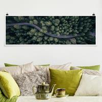 Klebefieber Panorama Poster Natur & Landschaft Luftbild - Waldstraße von Oben