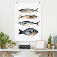 Klebefieber Poster Blumen Vier Fische in Aquarell I