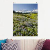 Klebefieber Poster Natur & Landschaft Bergwiese mit Blumen vor Mt. Rainier