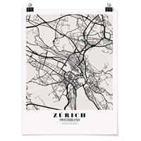 Klebefieber Poster Stadt-, Land- & Weltkarten Stadtplan Zürich - Klassik