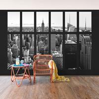 Klebefieber Fototapete Fenster Manhattan Skyline schwarz-weiß