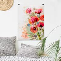 Klebefieber Poster Blumen Aquarell Blumen Mohn