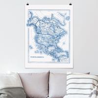 Klebefieber Poster Stadt-, Land- & Weltkarten Karte in Blautönen - Nordamerika