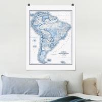Klebefieber Poster Stadt-, Land- & Weltkarten Karte in Blautönen - Südamerika