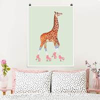 Klebefieber Poster Tiere Giraffe mit Rollschuhen