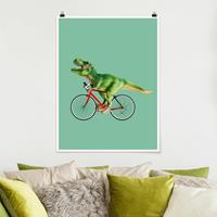 Klebefieber Poster Tiere Dinosaurier mit Fahrrad