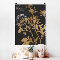 Klebefieber Poster Blumen Goldene Blätter auf Mokka II