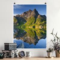 Klebefieber Poster Natur & Landschaft Berglandschaft mit Wasserspiegelung in Norwegen