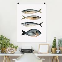 Klebefieber Poster Blumen Vier Fische in Aquarell I