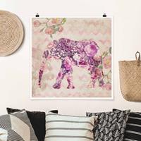Klebefieber Poster Vintage Collage - Rosa Blüten Elefant