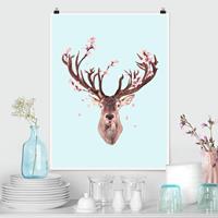 Klebefieber Poster Tiere Hirsch mit Kirschblüten