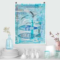 Klebefieber Poster Bunte Collage - Blaue Fische