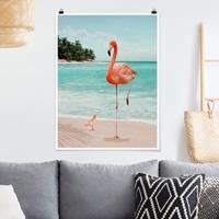 Klebefieber Poster Tiere Strand mit Flamingo