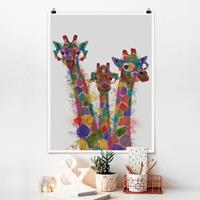 Klebefieber Poster Kinderzimmer Regenbogen Splash Giraffen-Trio