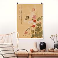 Klebefieber Poster Yuanyu Ma - Mohnblumen und Schmetterlinge