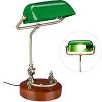 relaxdays Bankerlampe grün mit verziertem Holzfuß - Retro Tischlampe grüne Schreibtischlampe Bibliotheksleuchte Banker Lampe im 20er Jahre Dekor - Farbe: