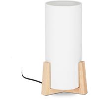 relaxdays Tischlampe Holzfuß, runder Lampenschirm, modernes Design, E14, Nachttischlampe, HxD: 33 x 15 cm, weiß/natur - 