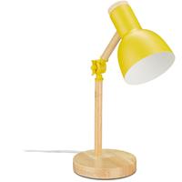 relaxdays Schreibtischlampe, verstellbare Retro Tischlampe, Holz & Metall, E27 Fassung, Leselampe, 45,5 x 14,5 cm, gelb - 