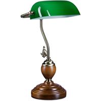relaxdays Bankerlampe Holzfuß grün Klassiker Schreibtischlampe - Retro Tischlampe Banker Lampe Messing-Optik & geschwungenen Verzierungen der 30er Jahre