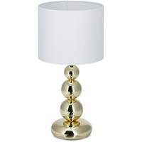 relaxdays Tischlampe Gold, runder Lampenschirm, originelles Design, E27, Nachttischlampe, HxD: 50 x 25 cm, weiß/gold - 