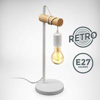 b.k.licht LED Tischlampe Retro Holz Metall Weiß Vintage Schreibtisch-Leuchte exkl. 1x E27 - 