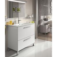 caesaroo Badezimmerschrank auf dem boden 80 cm Glänzend weiß mit spiegel | Glänzendes Weiß - Standard