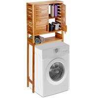 relaxdays Waschmaschinenschrank Bambus, stehend, Lamellen-Türen, 3 Ablagen, WC Überbauschrank, HBT 164 x 66 x 26 cm, natur - 