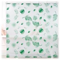 relaxdays Duschrollo Blätter, Seilzugrollo f. Dusche & Badewanne, wasserabweisend, Decke & Fenster, 160x240cm, weiß/grün - 