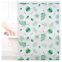 relaxdays Duschrollo Blätter, Seilzugrollo f. Dusche & Badewanne, wasserabweisend, Decke & Fenster, 120x240cm, weiß/grün - 