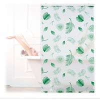 relaxdays Duschrollo Blätter, Seilzugrollo f. Dusche & Badewanne, wasserabweisend, Decke & Fenster, 100x240cm, weiß/grün