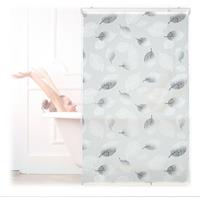 relaxdays Duschrollo, 100 x 240 cm, Blatt Muster, Seilzug, flexible Montage, Duschvorhang für Badewanne, schwarz-weiß