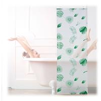 relaxdays Duschrollo Blätter, Seilzugrollo für Dusche & Badewanne, wasserabweisend, Decke & Fenster, 60x240cm, weiß/grün