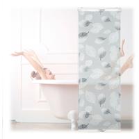 relaxdays Duschrollo, 60 x 240 cm, Blatt Muster, Seilzug, flexible Montage, Duschvorhang für Badewanne, schwarz-weiß