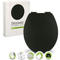 sitzplatz WC-Sitz mit Absenkautomatik, Schwarz, Soft-Touch Toilettensitz mit Holzkern, Fast-Fix Befestigung, Standard O Form universal,
