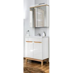 lomadox Badmöbel Waschplatz Set mit 60cm Waschtisch & LED-Spiegelschrank SOLNA-56 in Hochglanz weiß, B/H/T ca.: 60/200/46 cm - 