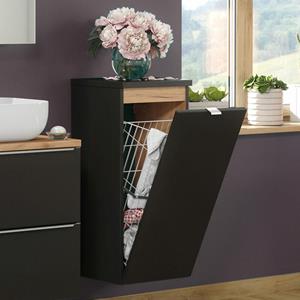 lomadox Badezimmer Unterschrank mit Wäschekorb TOSKANA-BLACK-56 in seidenmatt anthrazit B/H/T ca. 35/80/35cm - 