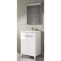 caesaroo Badezimmerschrank auf dem boden 50 cm glänzend weiß mit spiegel | Glänzendes Weiß - Standard