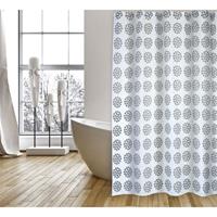 msv Cotexsa by Premium Anti-Schimmel Textil Duschvorhang - Anti-Bakteriell mit 12 Duschvorhang-Ringen - Polyester, „Begonia“ Weiß/Schwarz 180x200cm –
