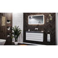 emotion Badmöbel Granit India Black Damo 100 ohne Hahnloch weiß hochglanz & LED Spiegel