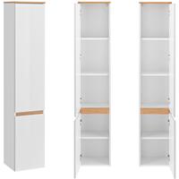 lomadox Badezimmer Hochschrank mit 2 Türen CAMPOS-56, Hochglanz weiß mit Wotaneiche, B x H x T ca. 35 x 176 x 30 cm - 
